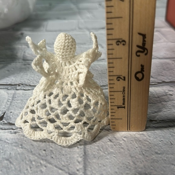 Vintage Crocheted Starched Ivory Angel 3” Table Top decor - Picture 2 of 8